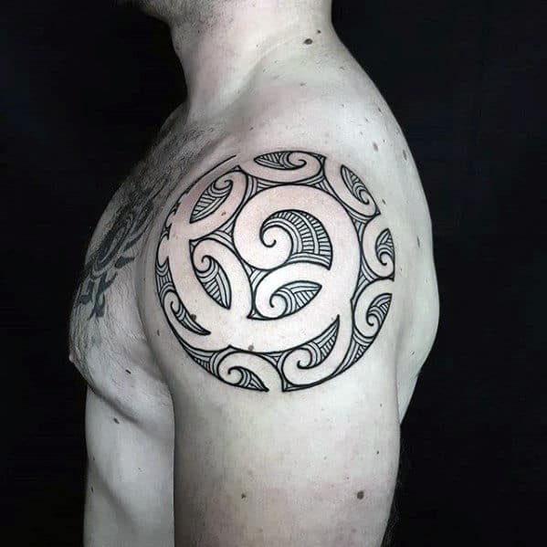 Small Shoulder Arm Polynesian Guys Tribal Tattoo