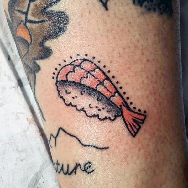 Small Shrimp Food Tattoo Male Forearm