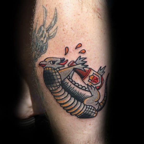 Small Side Of Leg Male Armadillo Tattoo Ideas