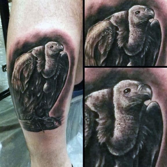Small Side Of Leg Realistic 3d Vulture Portrait Mens Tattoos