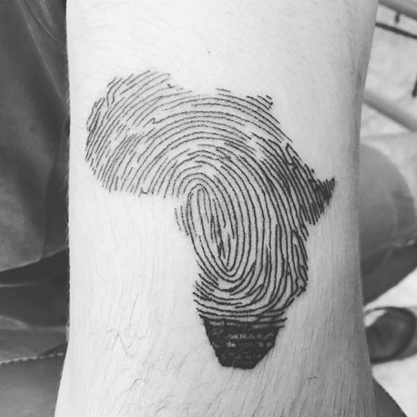 Small Simple Africa Fingerprint Guys Forearm Tattoo