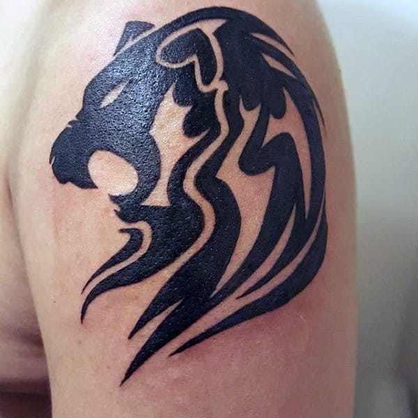 Small Simple Agressive Tribal Lion Mens Upper Arm Tattoo