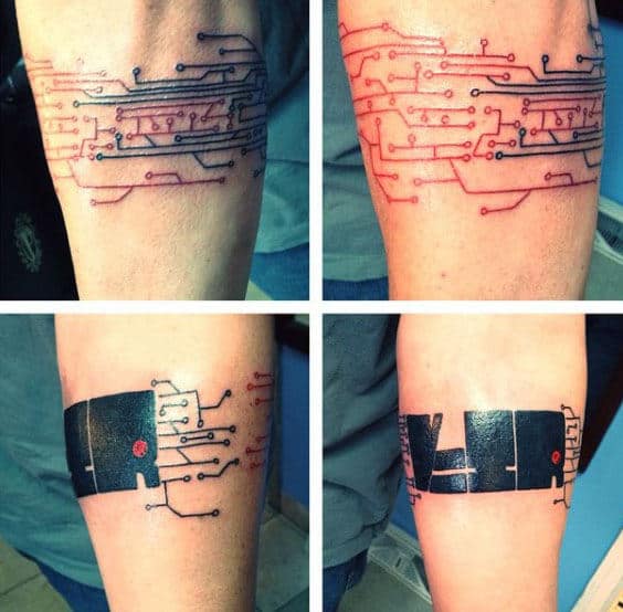 Small Simple Circuit Board Armband Guys Tattoos