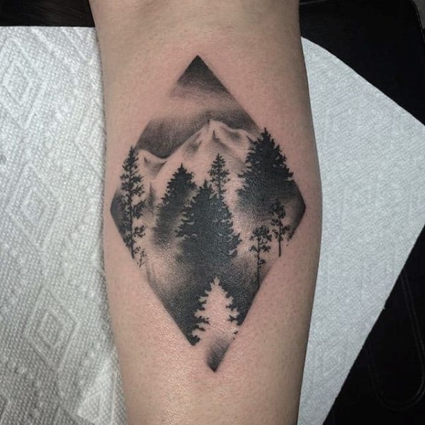 Small Simple Dot Work Forest Tree Mens Forearm Tattoo