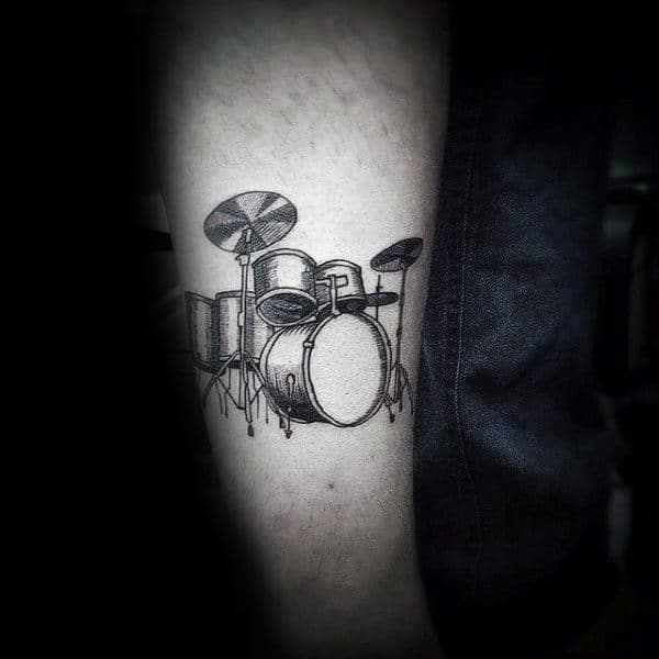 Small Simple Drums Leg Tattoo On Male