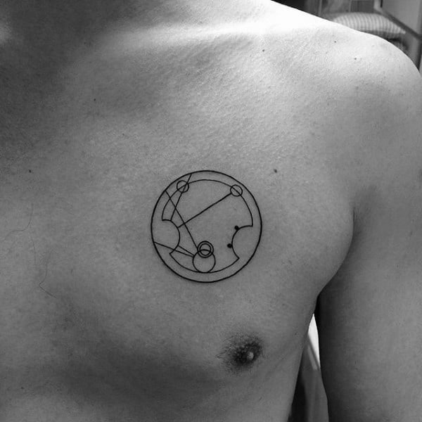 Small Simple Gallifreyan Upper Chest Tattoos For Men