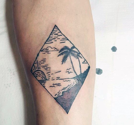 Small Simple Guys Beach Inner Forearm Tattoo Inspiration