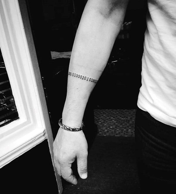 Small Simple Guys Binary Numbers Armband Tattoo On Forearm
