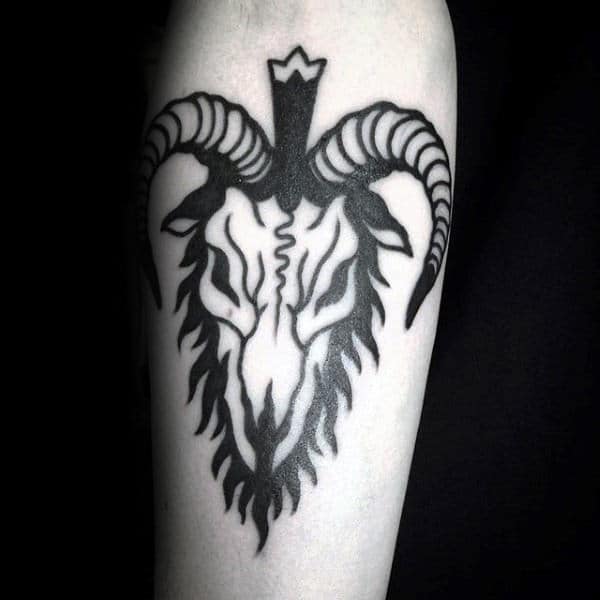 Small Simple Guys Black Ink Outline Baphomet Skull Tattoos