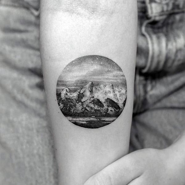 Small Simple Guys Detailed Landscape Inner Forearm Tattoo