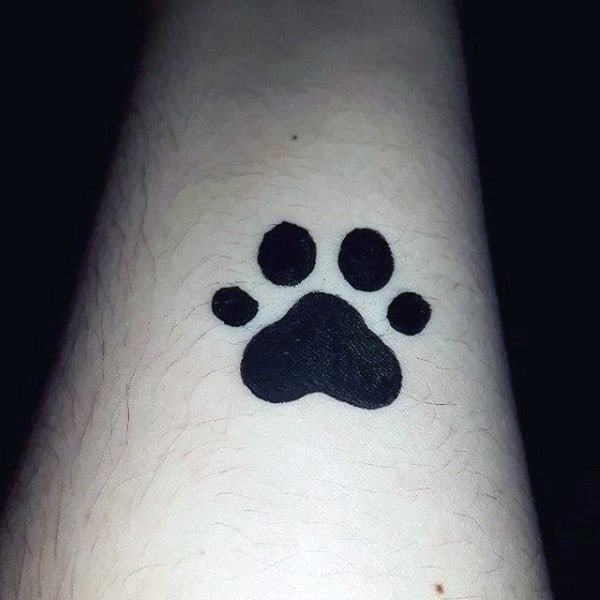 Small Simple Guys Dog Paw Solid Black Ink Forearm Tattoo