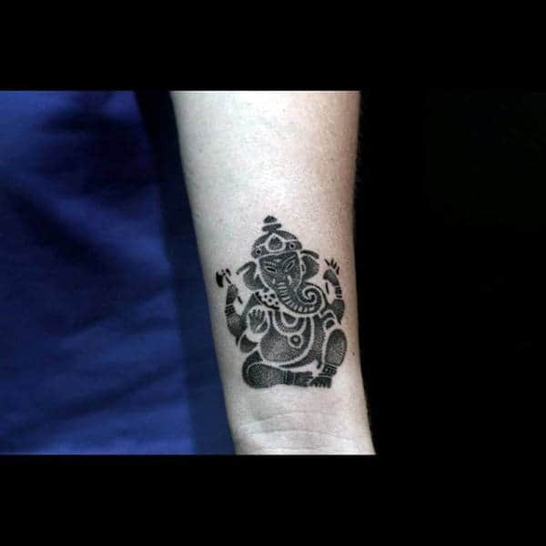 Small Simple Guys Dotwork Ganesh God Tattoo Design Ideas