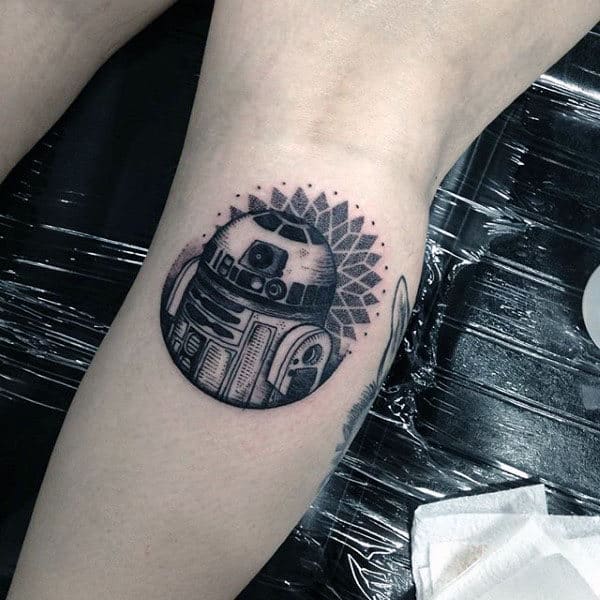 Small Simple Guys Dotwork Rd2d Leg Calf Tattoo Ideas