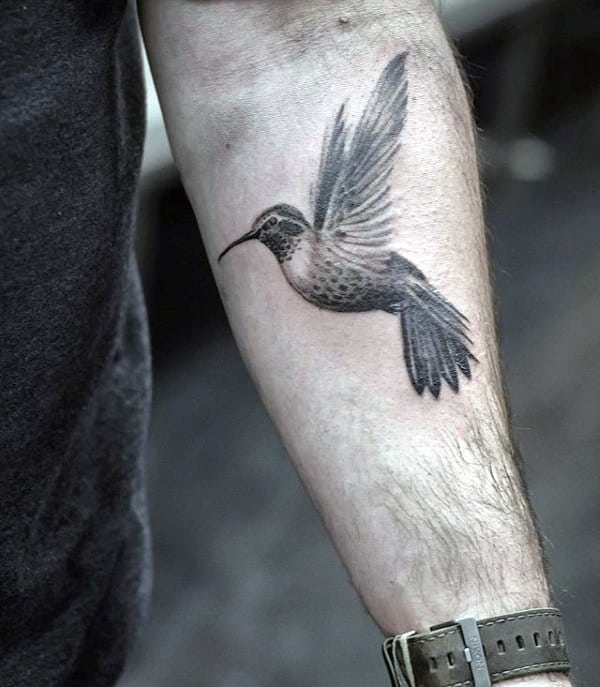 Small Simple Guys Hummingbird Inner Forearm Tattoos