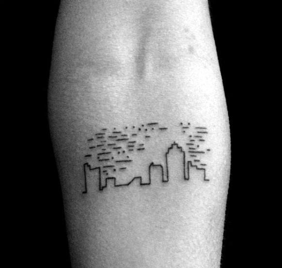 Small Simple Guys Minimalist Building Skyline Tattoo