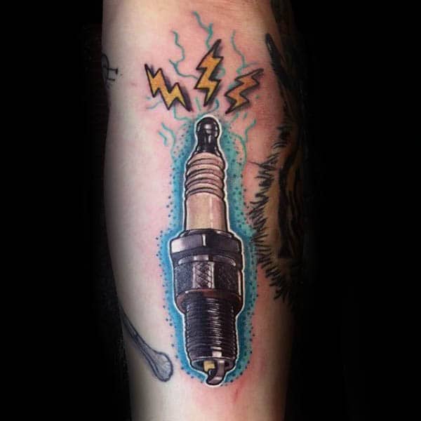 Small Simple Guys Realistic Spark Plug Tattoos