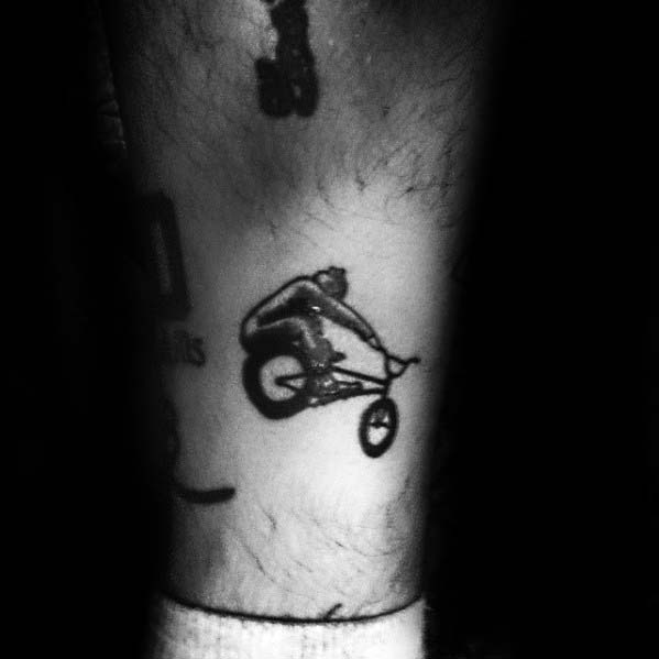 Small Simple Guys Shaded Bmx Lower Leg Tattoo