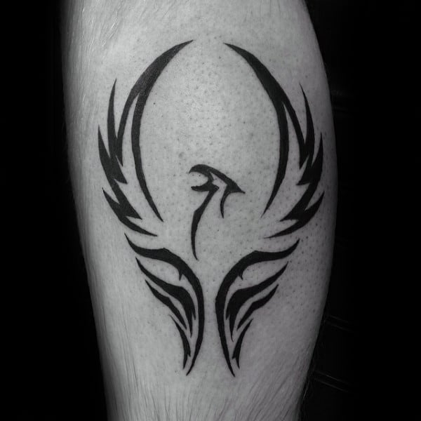 Small Simple Guys Tribal Phoenix Leg Tattoos