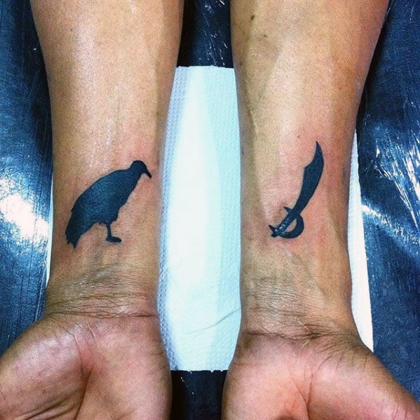 Small Simple Guys Vulture Wrist Tattoos