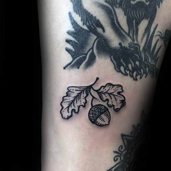 Small Simple Guys Woodcut Acorn Tattoos