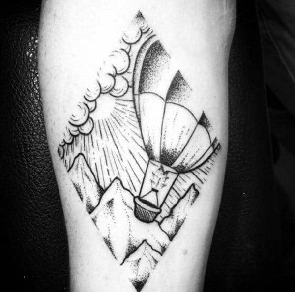 Small Simple Hot Air Balloon Mountains Mens Arm Tattoo Designs