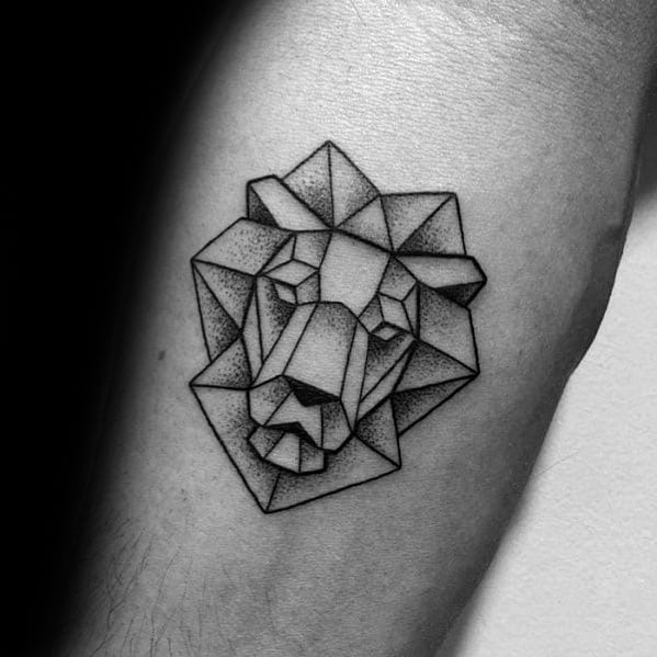 Small Simple Inner Forearm Geometric Lion Tattoos For Gentlemen