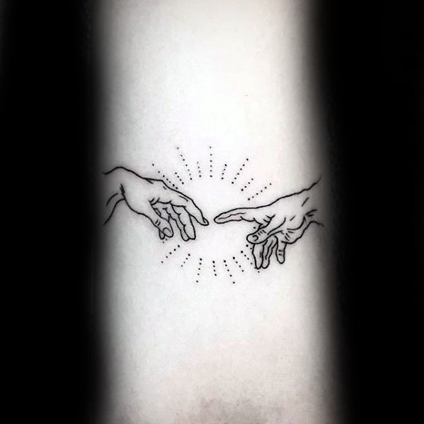 Small Simple Inner Forearm Mens The Creation Of Adam Tattoo Designs