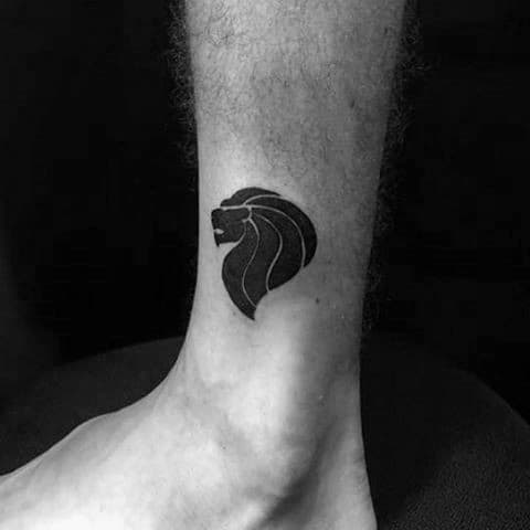 Small Simple Lion Blackwork Animal Tribal Guys Tattoos On Lower Leg