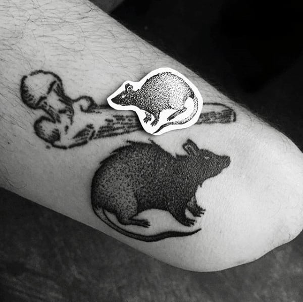 Small Simple Male Dotwork Black Ink Rat Arm Tattoo Ideas