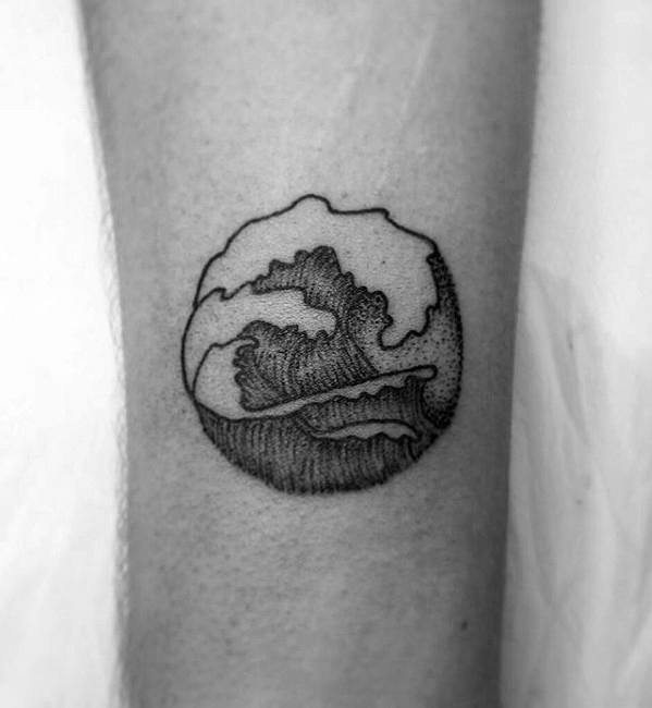 Small Simple Male Ocean Wave Black And Grey Forearm Tattoo
