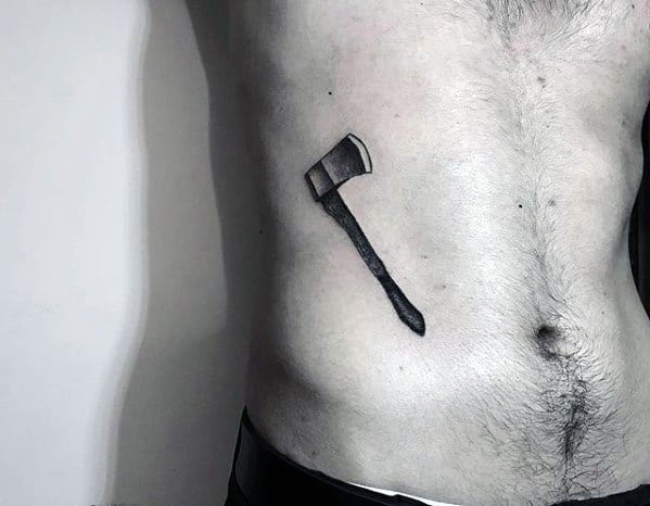 Small Simple Mens Axe Tattoo Ideas Rib Cage Side