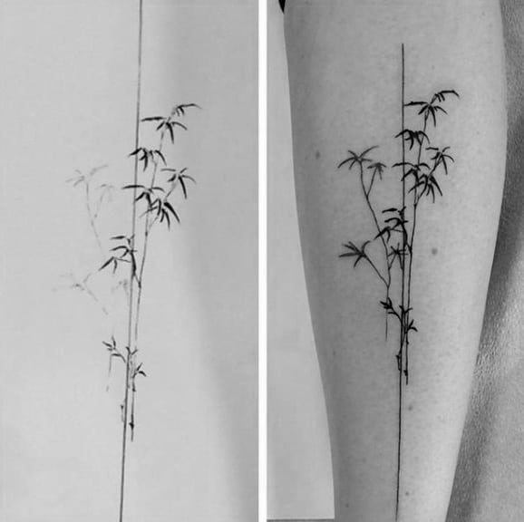 Small Simple Mens Bamboo Leg Tattoo With Black Lines