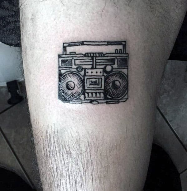 Small Simple Mens Boombox Leg Tattoo