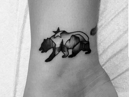 Small Simple Mens California Bear Lower Leg Tattoo