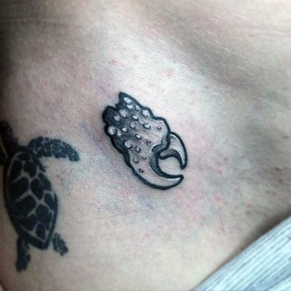 Small Simple Mens Crab Leg Tattoo On Hip