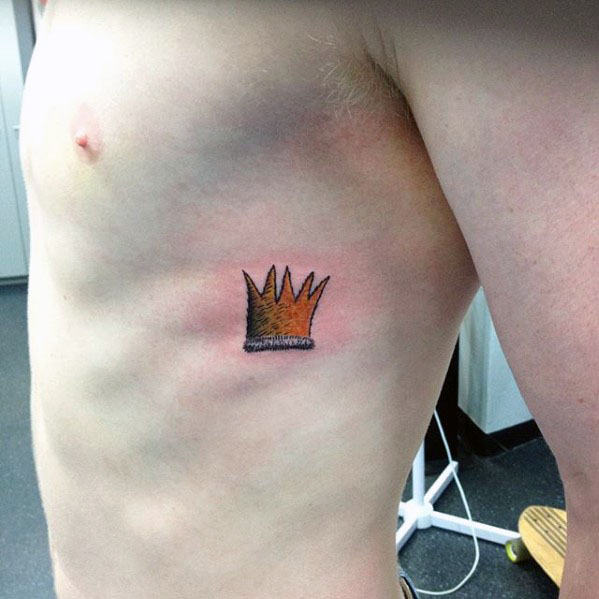 Small Simple Mens Crown Where The Wild Things Are Rib Cage Side Tattoo
