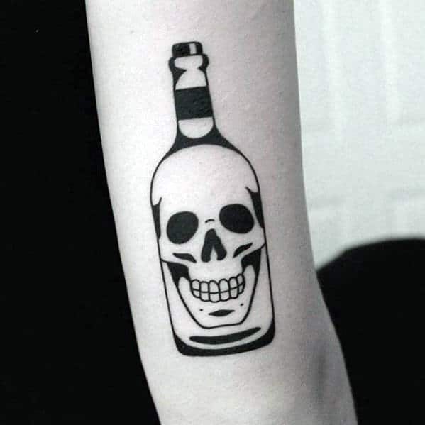 Small Simple Mens Different Skull Bottle Tattoo On Back Of Arm