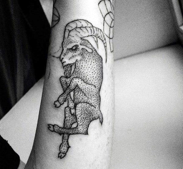 Small Simple Mens Dotwork Goat Forearm Tattoos