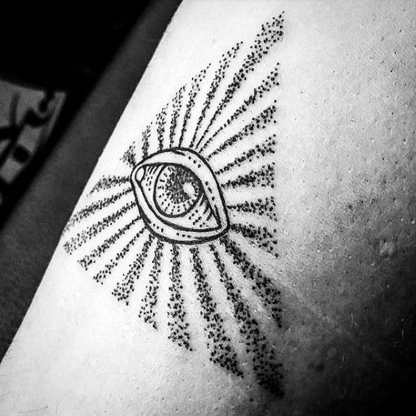 Small Simple Mens Eye Of Providence Dotwork Arm Tattoo Designs