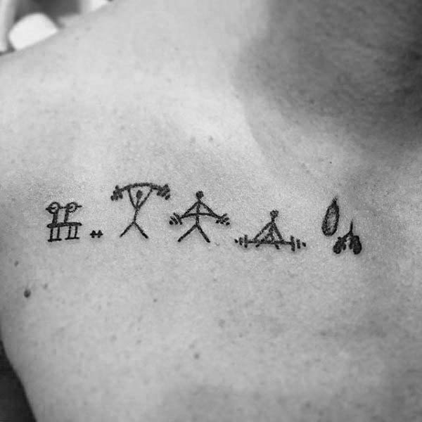 Small Simple Mens Figure Lifting Tattoos On Collarbone