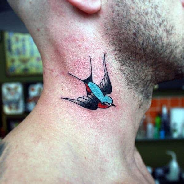 small-simple-mens-flying-swallow-traditional-neck-tattoo