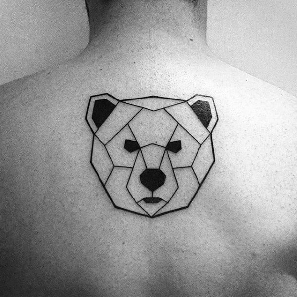 Small Simple Mens Geometric Bear Upper Back Tattoo