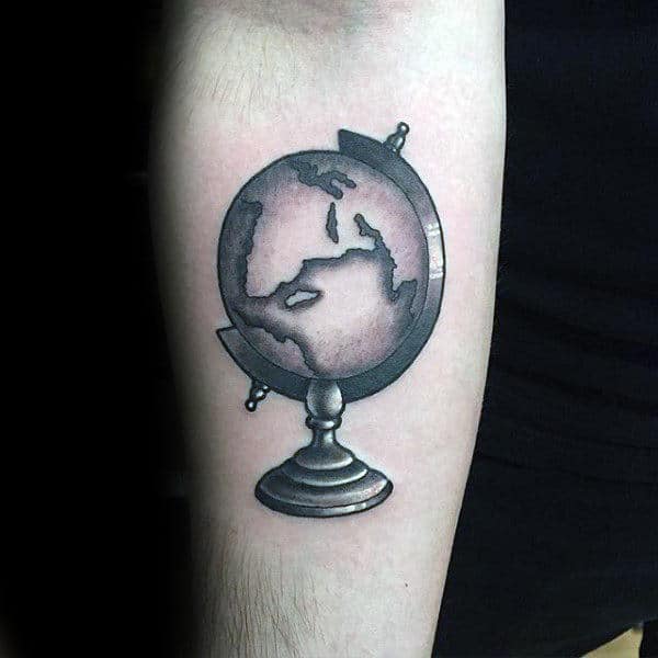 Small Simple Mens Globe Forearm Tattoo Ideas