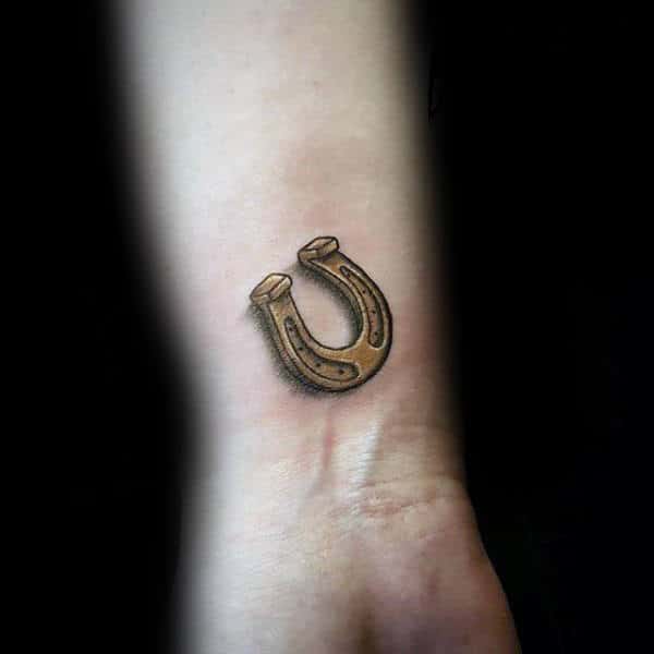 Small Simple Mens Gold Horseshoe Wrist Tattoo
