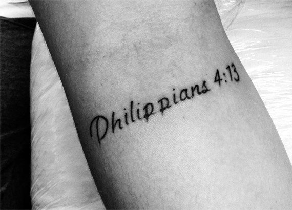 Small Simple Mens Inner Forearm Philippians 4 13 Bible Tattoo Designs