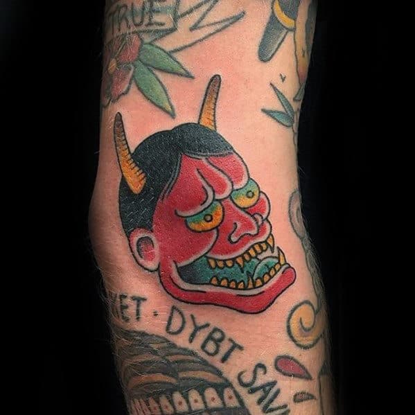 Small Simple Mens Japanese Demon Devil Traditional Arm Tattoo