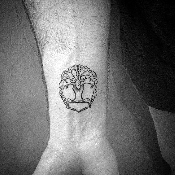 Small Simple Mens Mjolnir Wrist Tattoo Ideas
