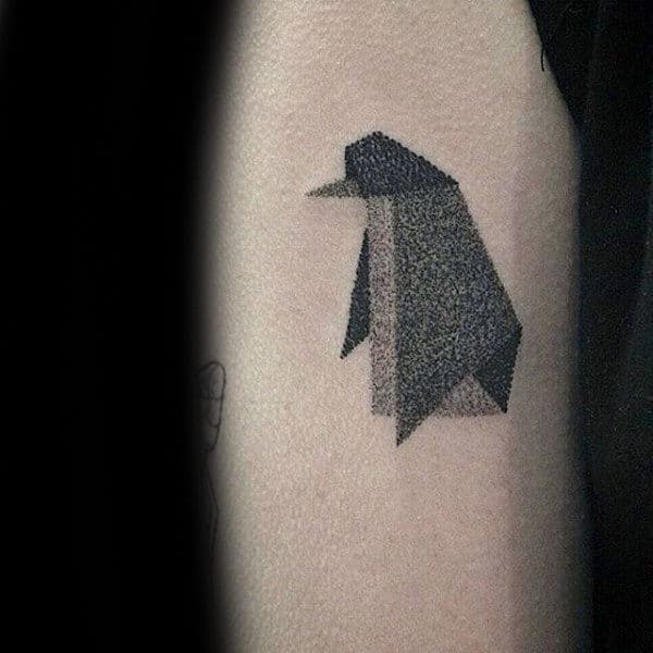 Small Simple Mens Oragami Penguin Dotwork Arm Tattoos