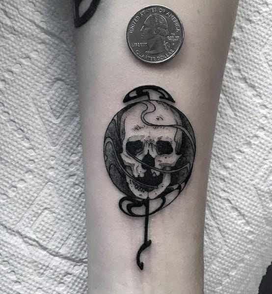 Small Simple Mens Original Skull Tattoo On Inner Forearm