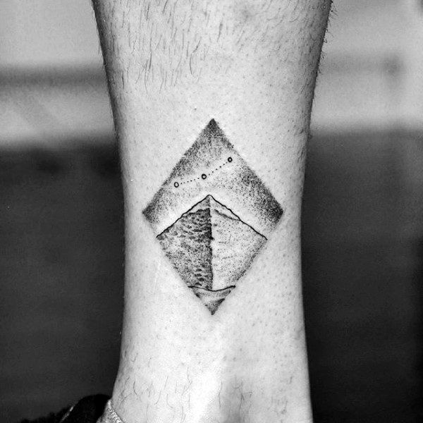 Small Simple Mens Pyramid Constellation Lower Leg Tattoo